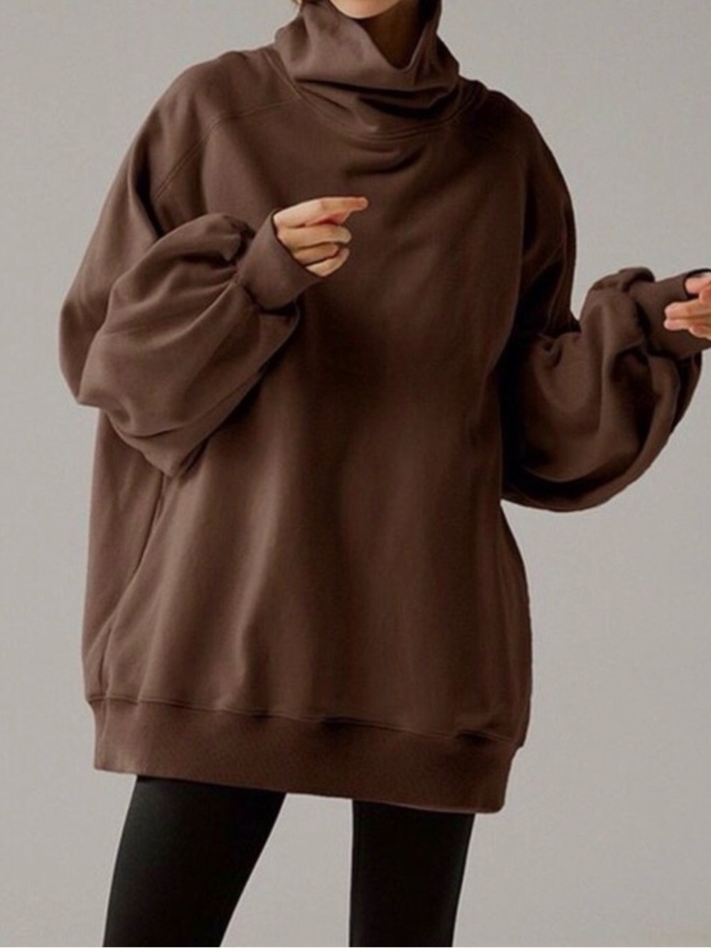 LIT Brown Oversized Cowl Neck Sweatshirt Balloon Sleeve Pullover Size L